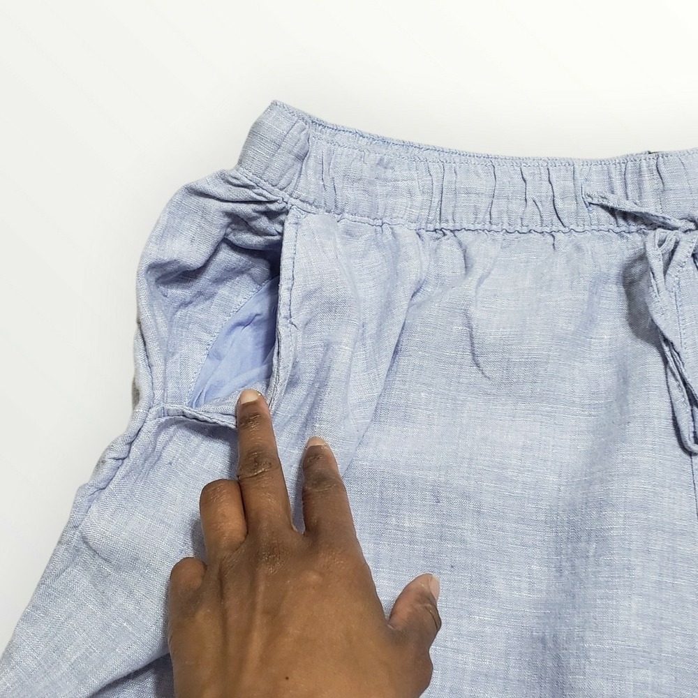 Tahari 100% Linen Shorts Womens 2X Chambray Blue Drawstring Waist Plus Size - Picture 2 of 10